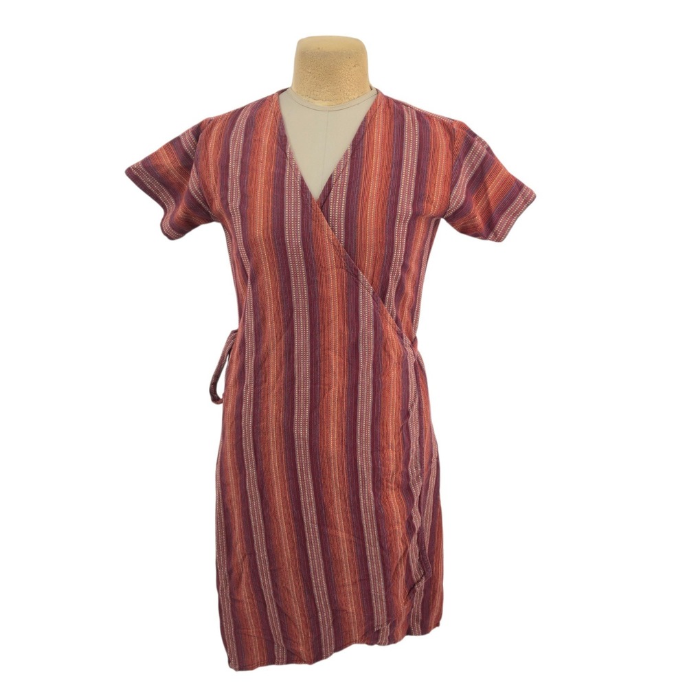 Ganesh Himal Wrap Dress Women XL Striped Boho Cotton Nepal Artisan Sustainable